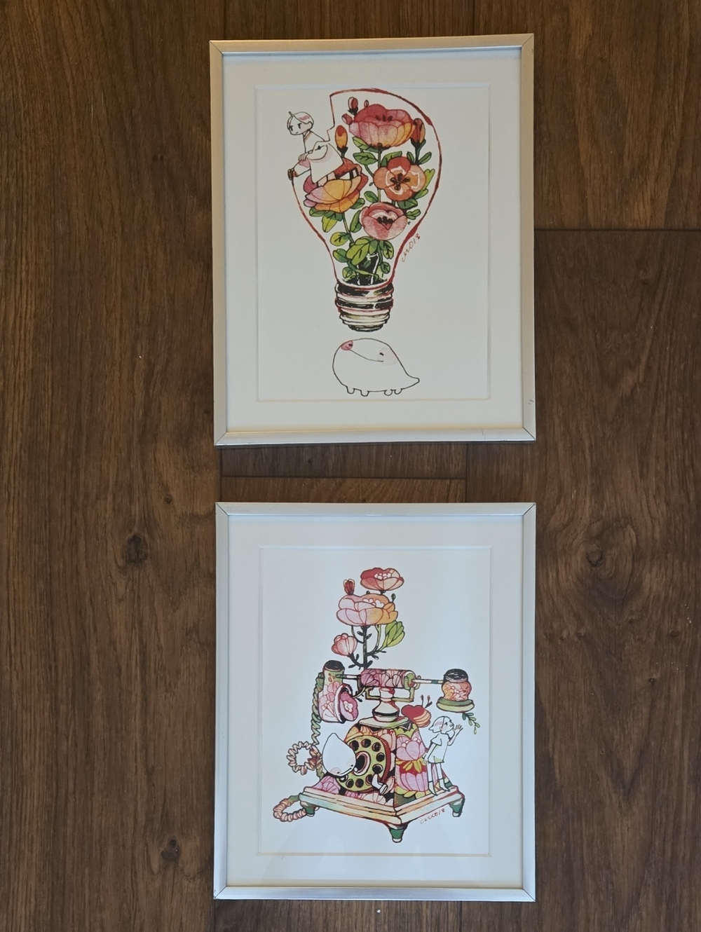 Framed Floral Illustration Wall Art Set - Pink and Green/ 10.5 By 8.5 Inches